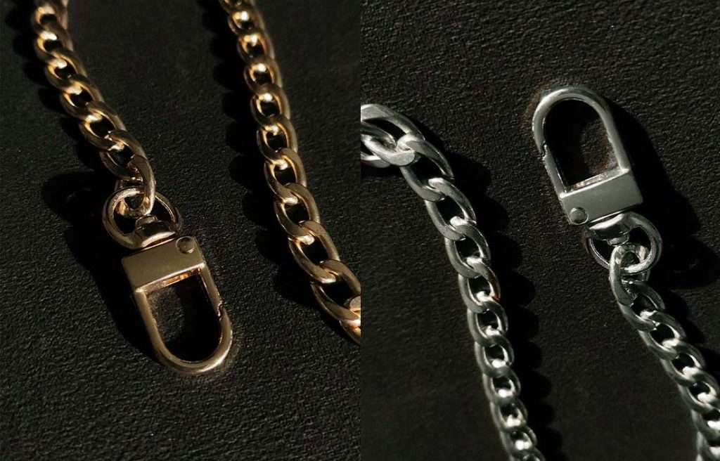 chain_con_detail Ketten mit Karabinern in den Farben Gold und Silber